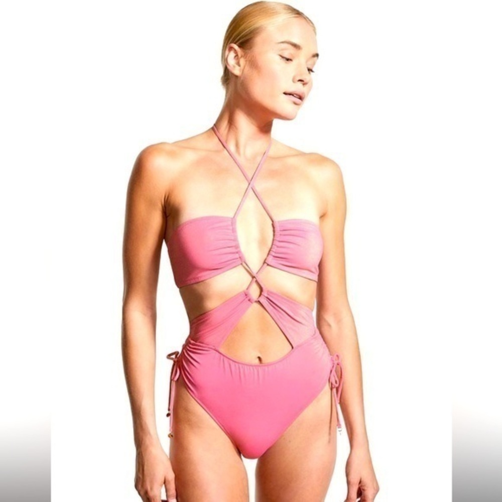 VICTORIA'S‎ SECRET SWIM Cutout Bright Multiway Halter Swimsuit Size L